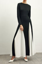 Flowering Girl Women Contrast Color Long Sleeve Midi Dress