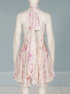 murray floral print halter backless mini dress - pink