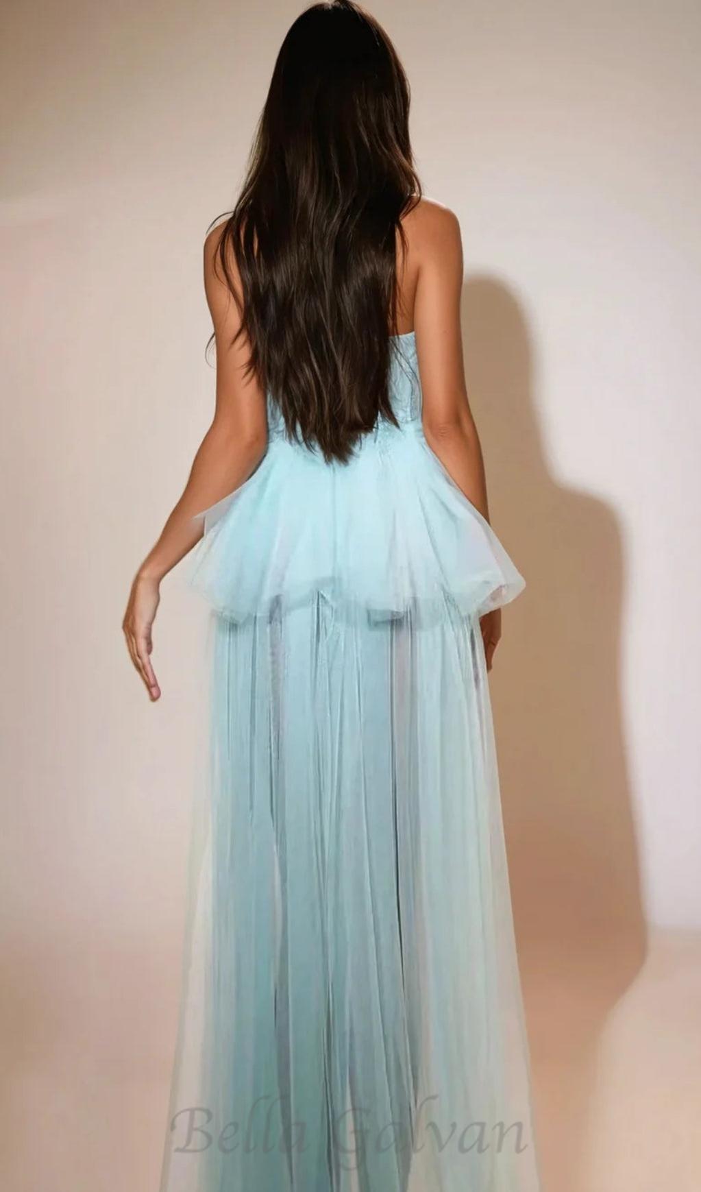 Flowering Girl Women Kalene Strapless Ruffle Tulle Dress In Blue