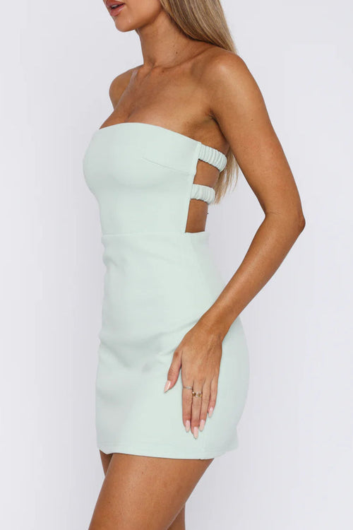 Flowering Girl Women backless Strapless slim Mini Dress in Mint
