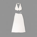 Flowering Girl Women silk crop top maxi skirts 2 pieces sets in white