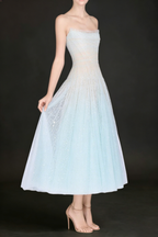 Blue Draped Lace Midi Dress