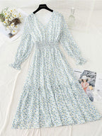 janet Classic Floral Ruffle Chiffon Dress-Yellow