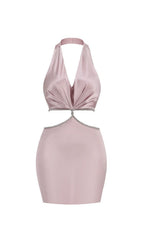 Flowering Girl Women Cross Over Cut Out Satin Mini Dress In Pink