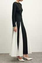 Flowering Girl Women Contrast Color Long Sleeve Midi Dress