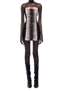 Flowering Girl Women Arlene Plush Cut Strapless Mini Dress In Black - Zebra