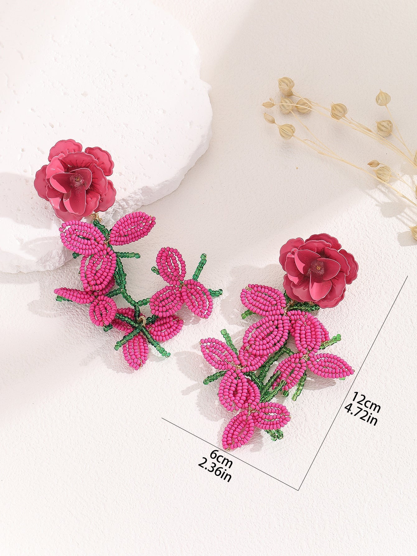 Flowering Girl Women Cybele Rose Red Flower Earrings