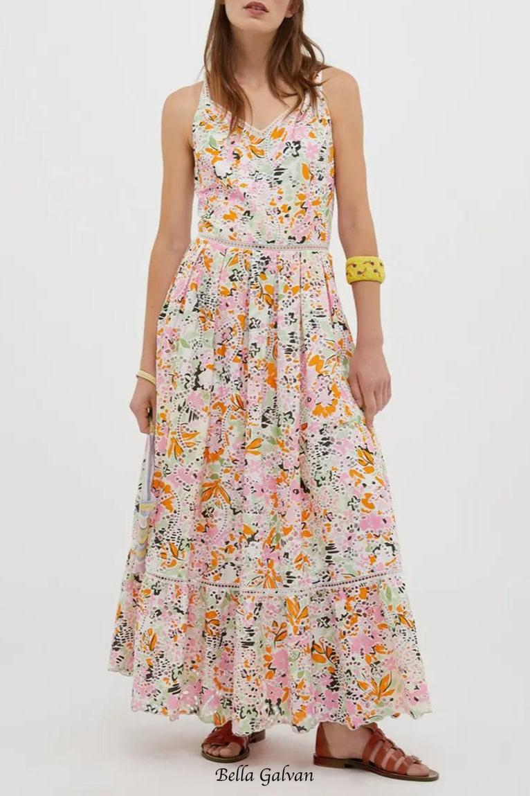 samantha Multicolor Cotton Floral Midi Dress