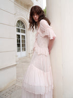 Flowering Girl Women kristin Lace Three-Quarter Sleeve Ruffle maxi Dress - pink