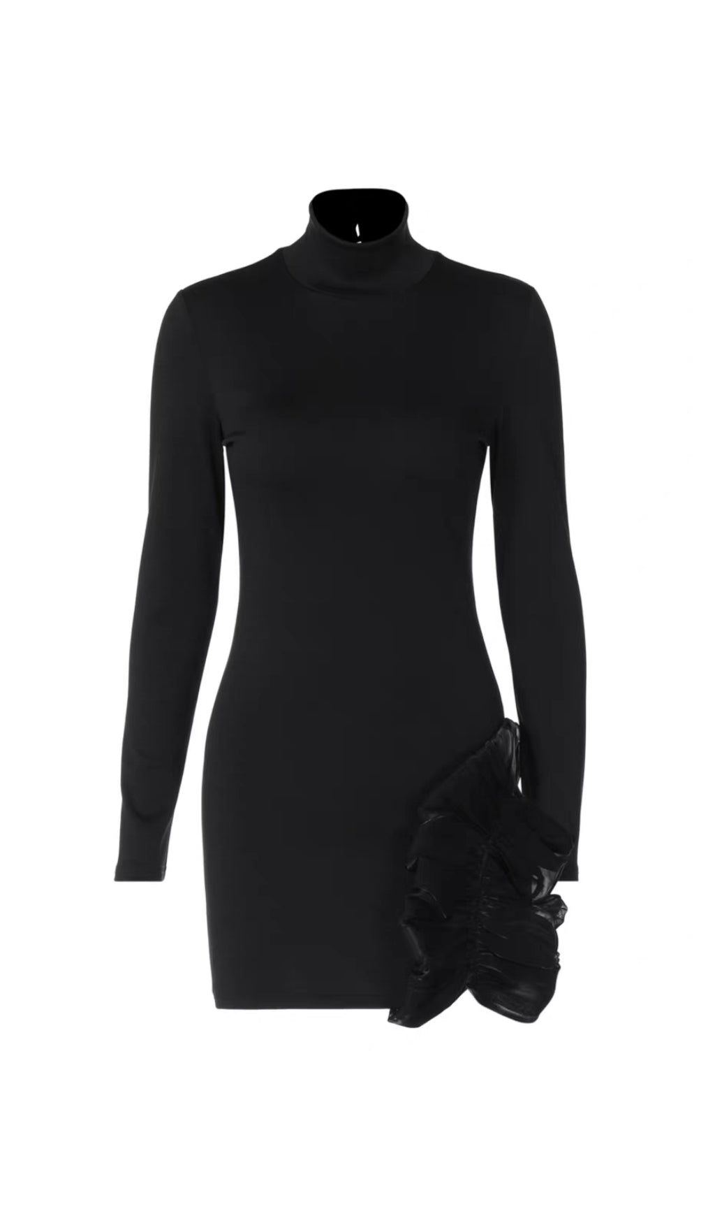 Flowering Girl Women stand collar flower mini dress in black