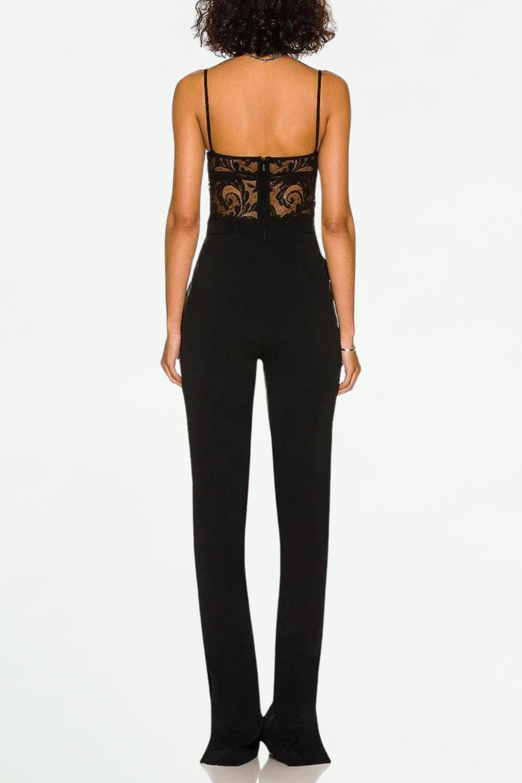 Flowering Girl Women Lace Bandage Jumpsuit In Black