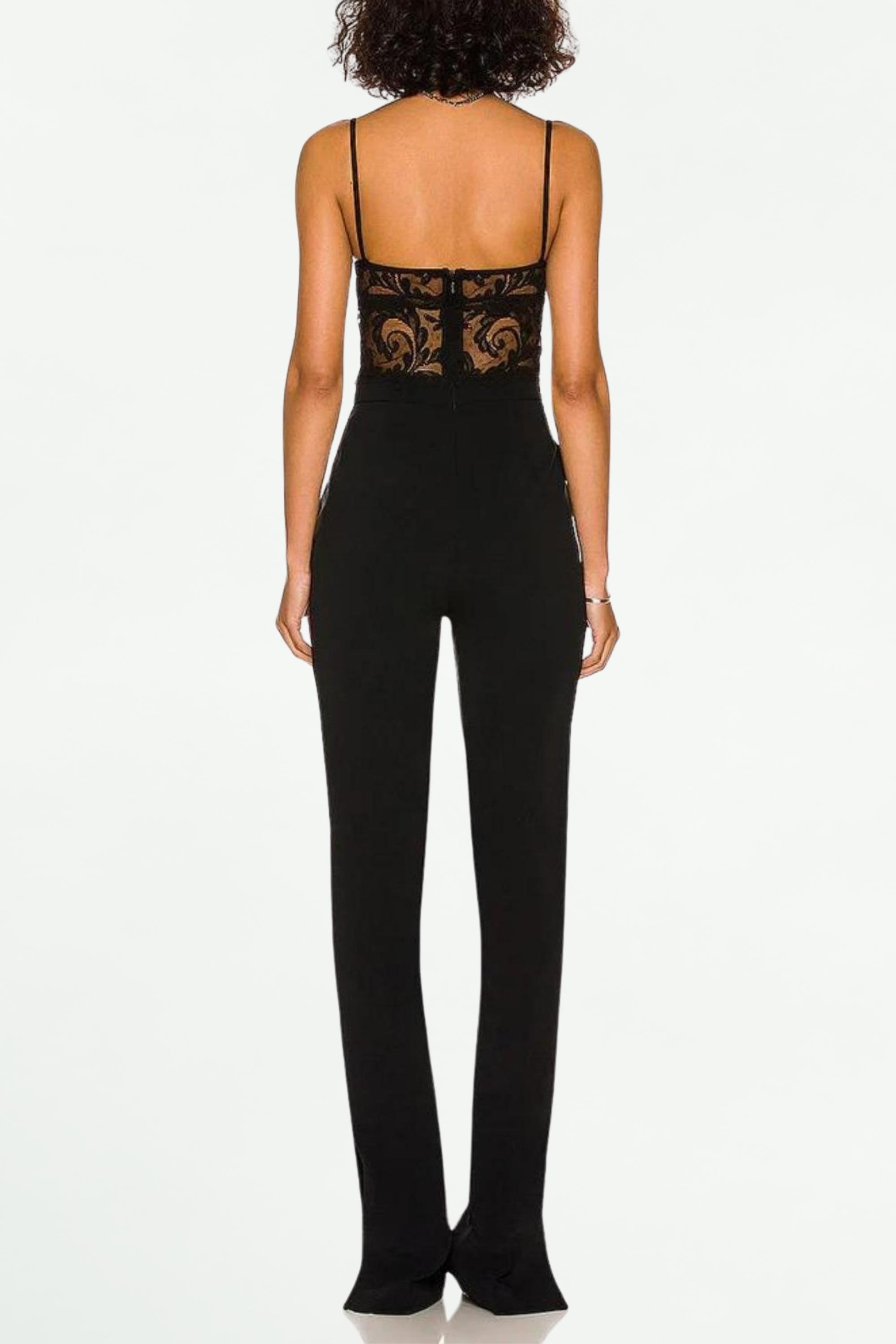 Flowering Girl Women Lace Bandage Jumpsuit In Black