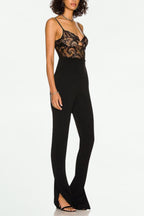 Flowering Girl Women Lace Bandage Jumpsuit In Black