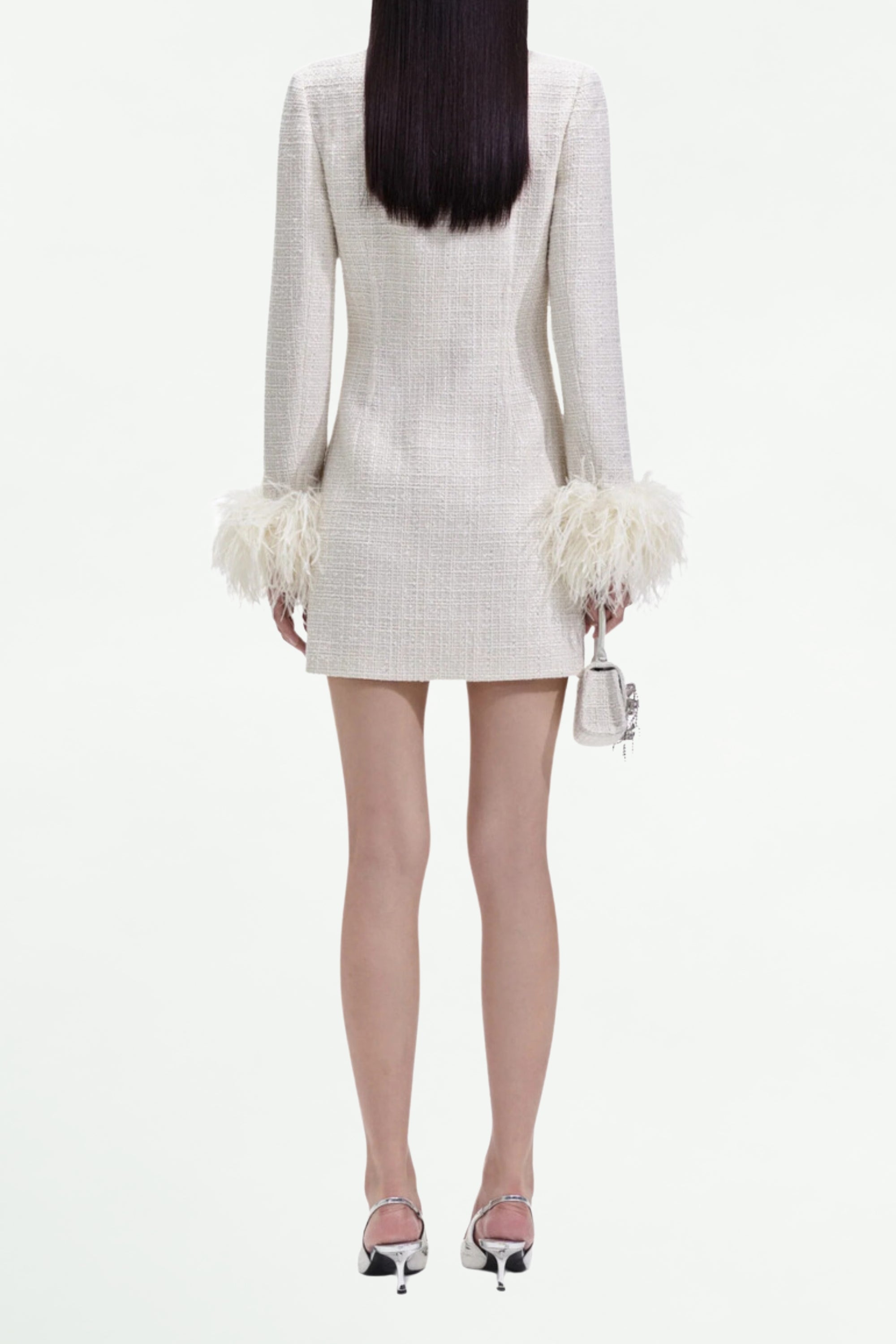 Flowering Girl Women Cream Boucle Feather Mini Dress