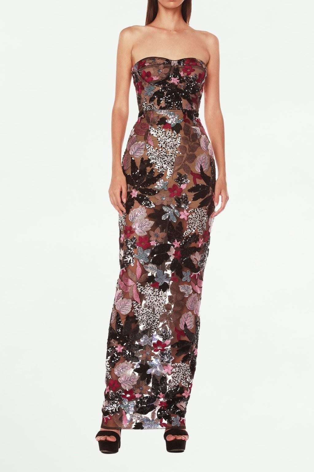 Flowering Girl Women Daisy Dahlia Embroidered Strapless Maxi Dress