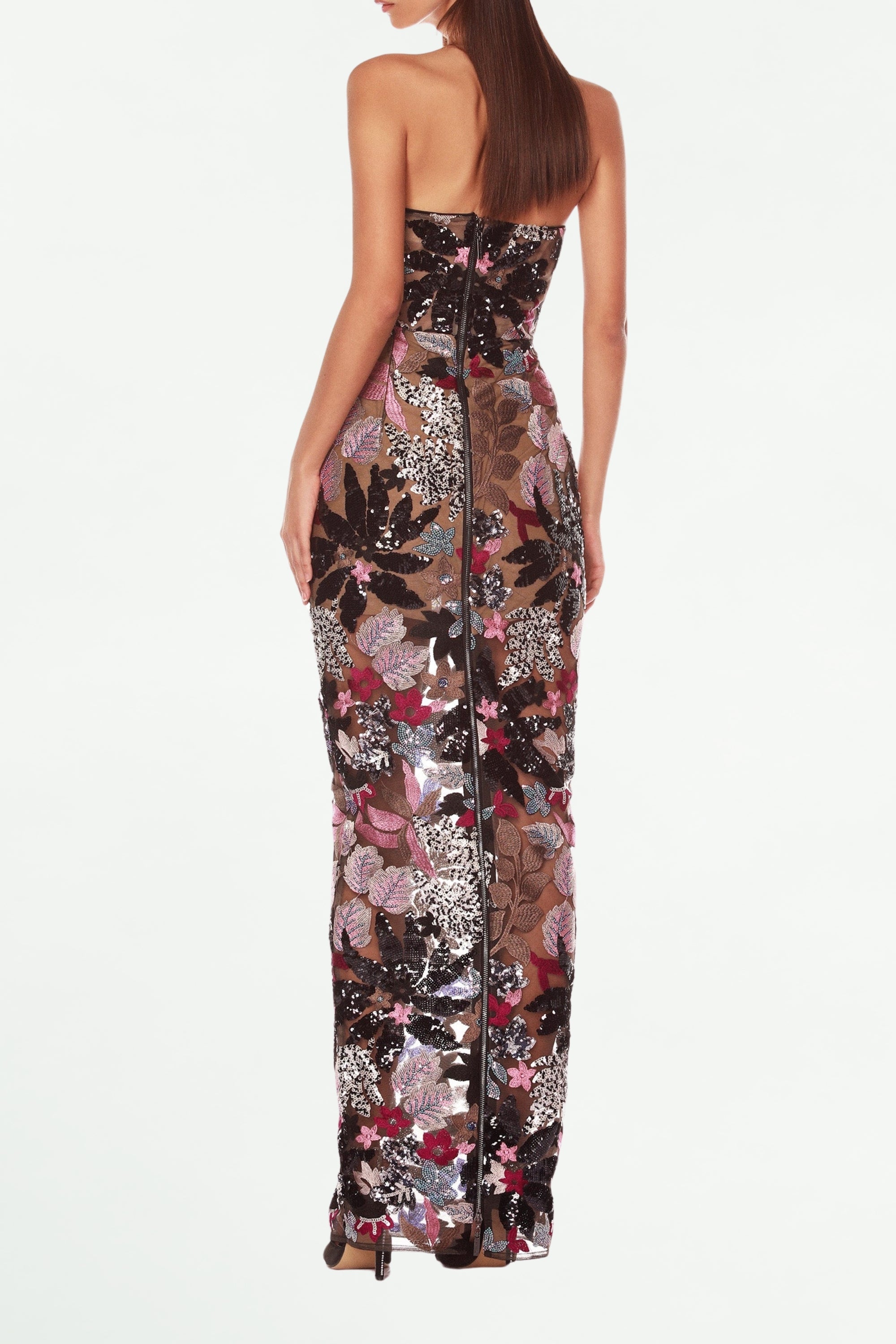 Flowering Girl Women Daisy Dahlia Embroidered Strapless Maxi Dress