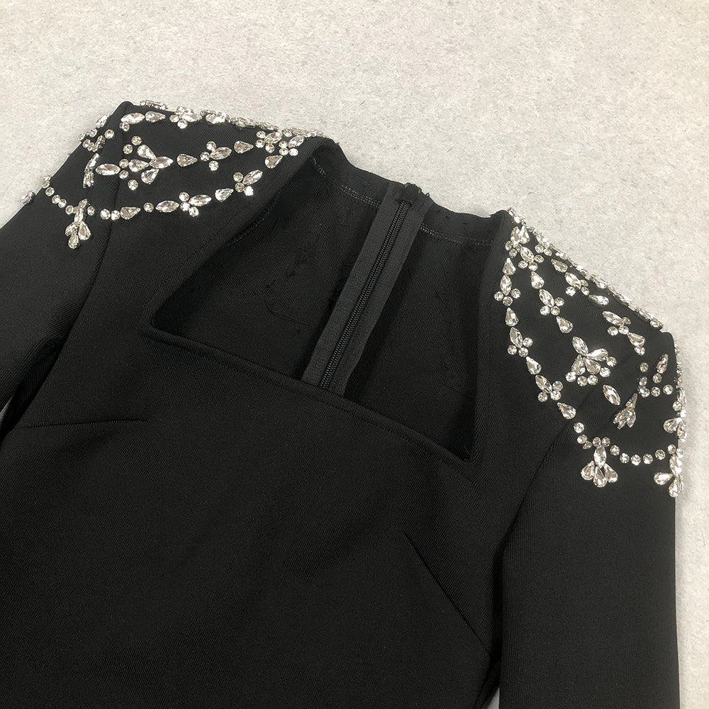 Flowering Girl Women crystal-embellished black long sleeve maxi dress