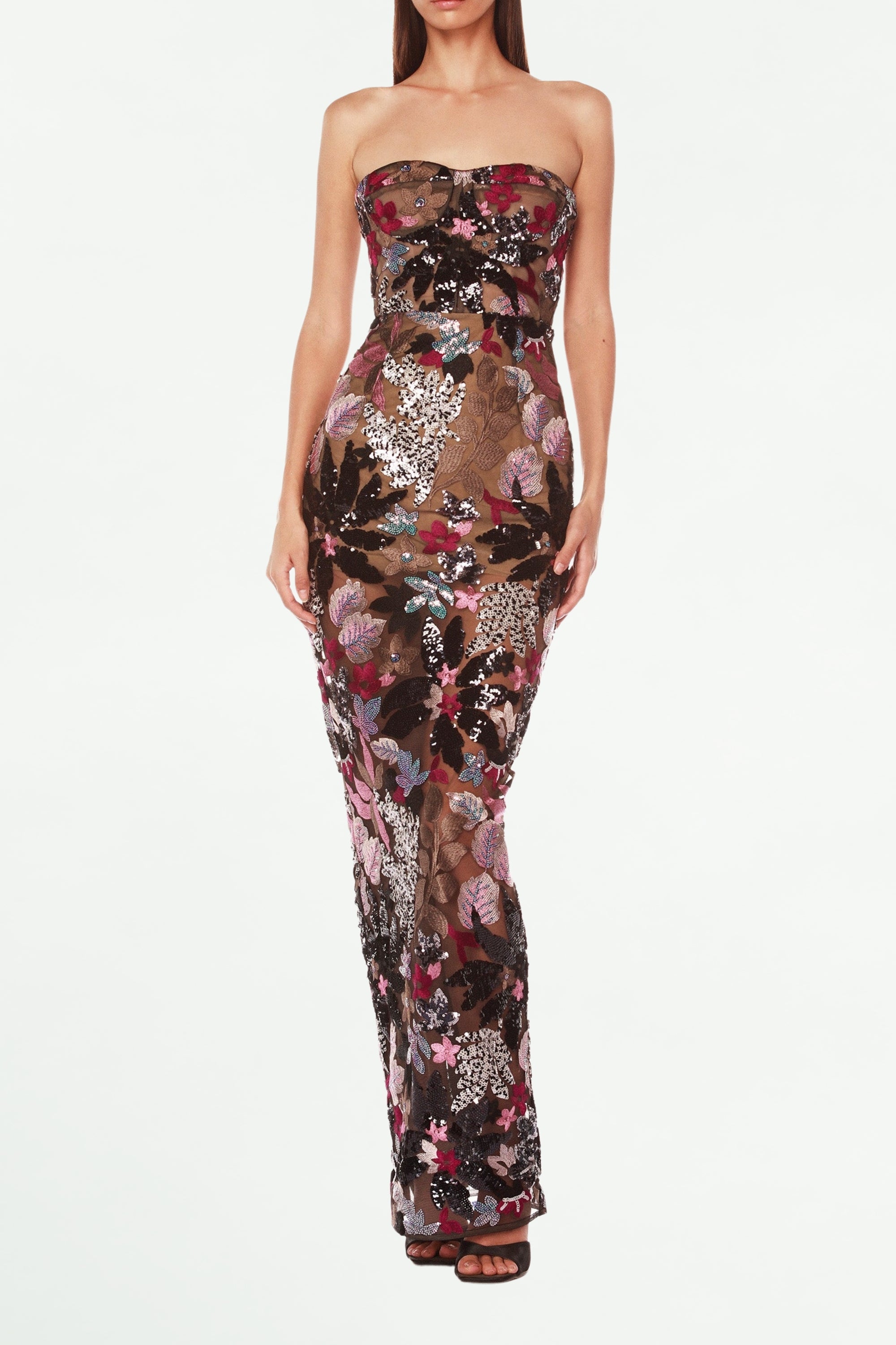 Flowering Girl Women Daisy Dahlia Embroidered Strapless Maxi Dress