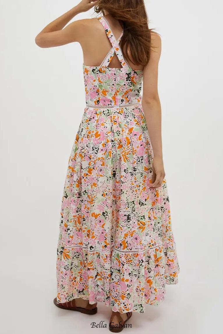 Flowering Girl Women samantha Multicolor Cotton Floral Midi Dress