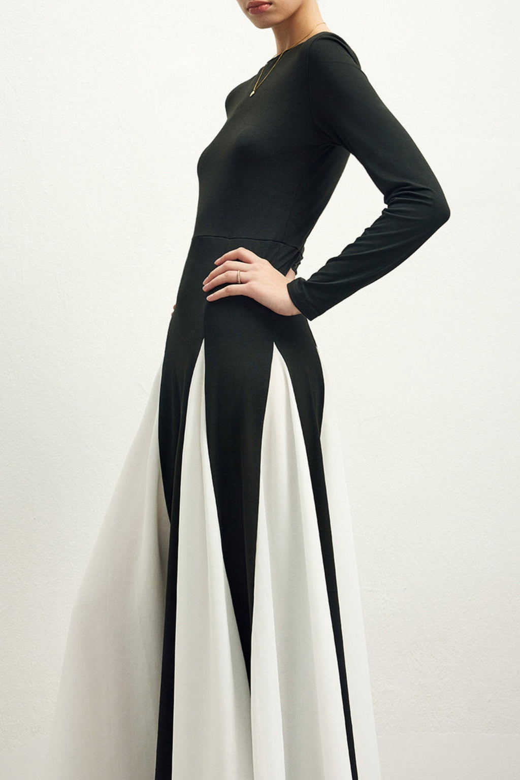 Flowering Girl Women Contrast Color Long Sleeve Midi Dress