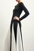 Flowering Girl Women Contrast Color Long Sleeve Midi Dress