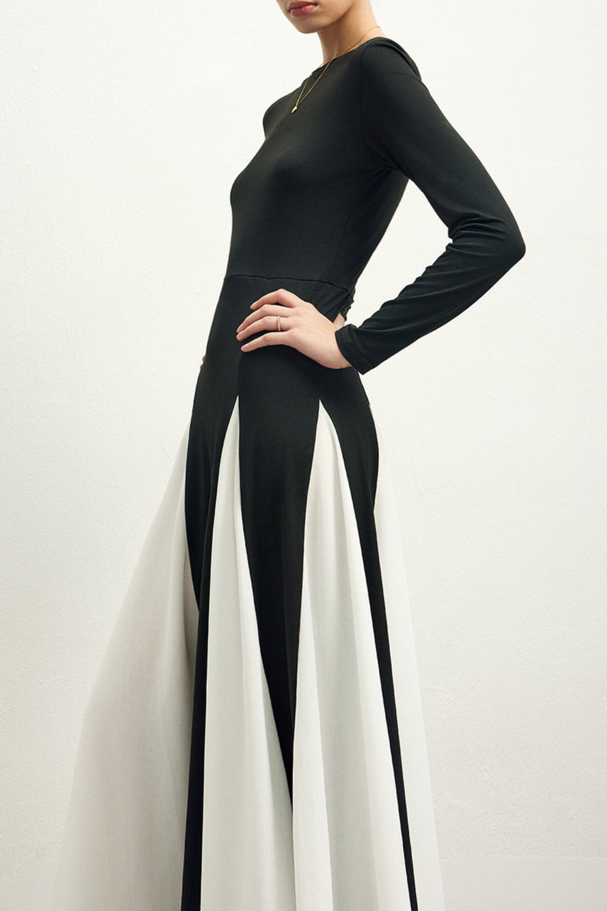 Flowering Girl Women Contrast Color Long Sleeve Midi Dress