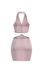 Flowering Girl Women Cross Over Cut Out Satin Mini Dress In Pink