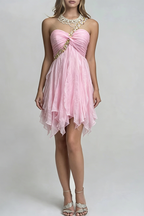 One-Shoulder Crystal Chiffon Party Dress
