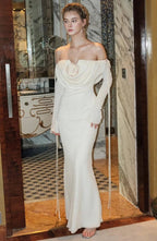 Flowering Girl Women Lila Flower Embellished Pleated Strapless Maxi Dress In White
