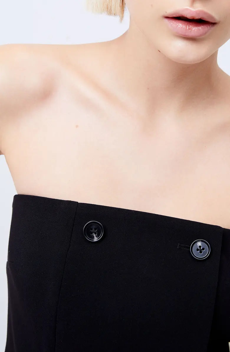 Flowering Girl Women Double Breasted Strapless Twill Mini dress in black