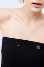 Flowering Girl Women Double Breasted Strapless Twill Mini dress in black