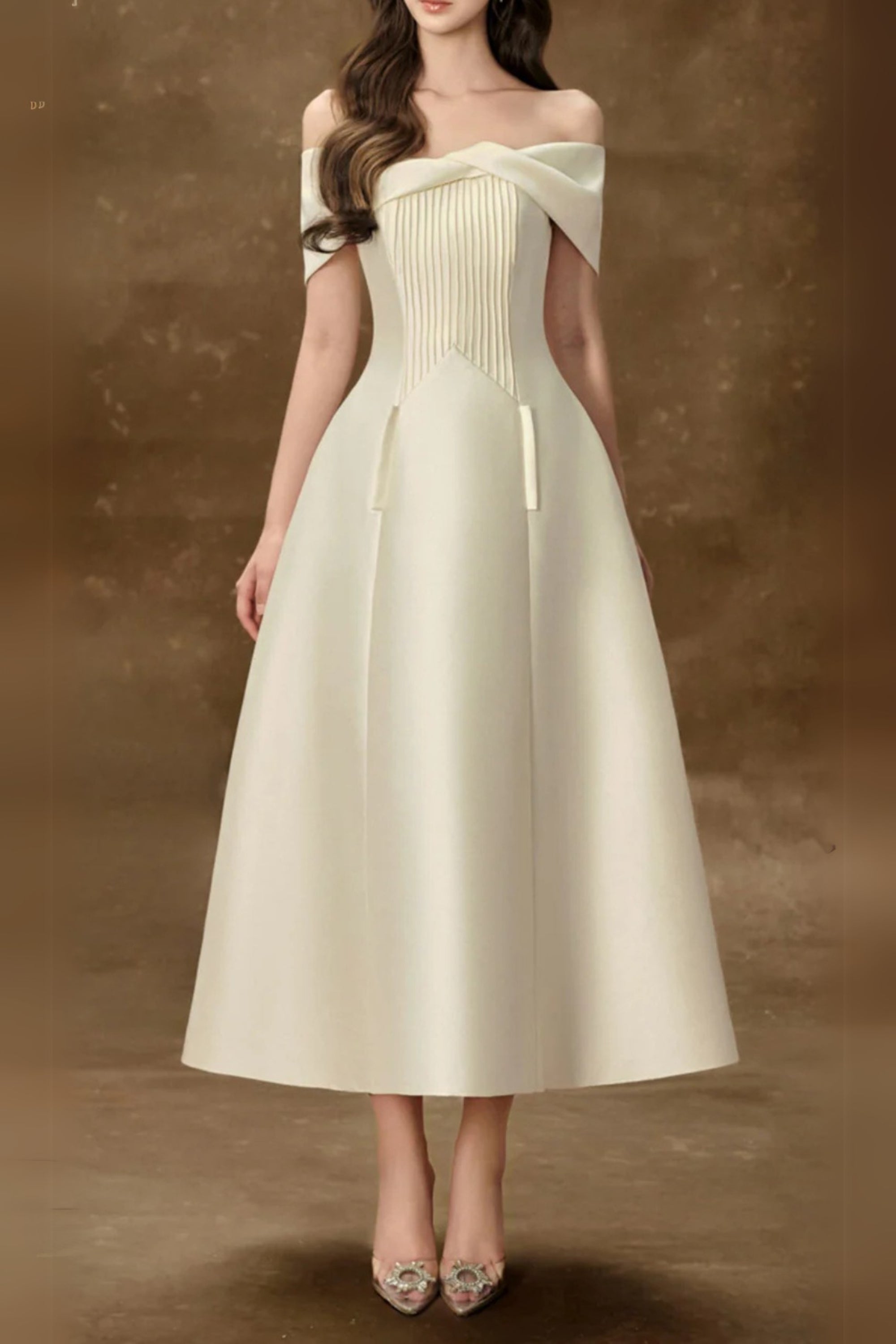 Hebera a-Line Off-Shoulder Midi Dress In Cream