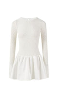 Flowering Girl Women Lace Patchwork Puff Mini Dress in white