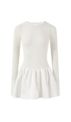 Flowering Girl Women Lace Patchwork Puff Mini Dress in white