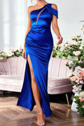 Flowering Girl Women Solid Satin Cut-Out Split Maxi Dress