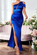Flowering Girl Women Solid Satin Cut-Out Split Maxi Dress
