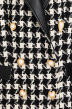 Novia Black Double-Breasted Houndstooth Wool-Blend Tweed Blazer