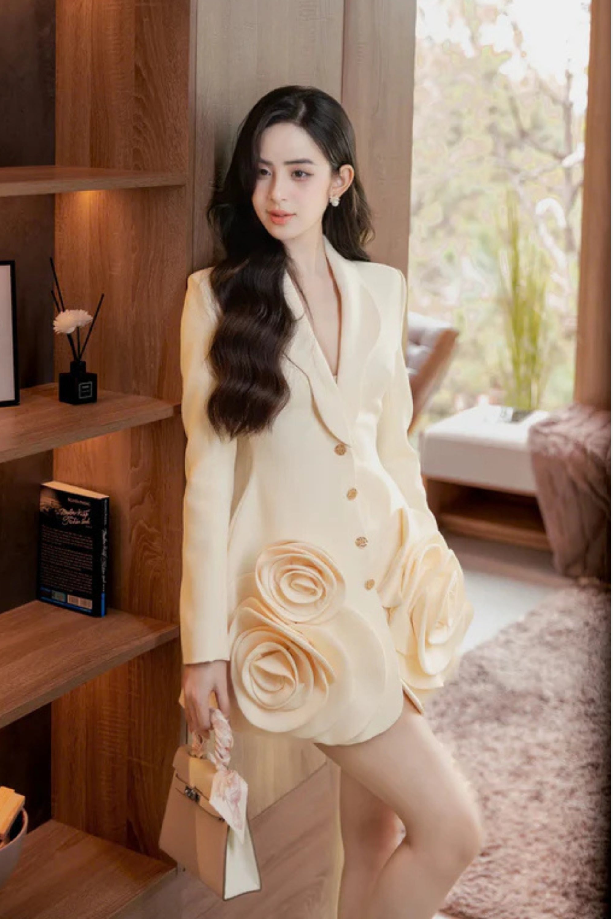 Flowering Girl Women Beulah 3D Flower Embellished Blazer In Beige