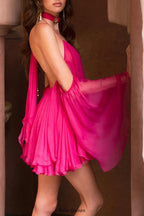 erica Halter Neck Lace-Up Backless Mini Dress - fuchsia