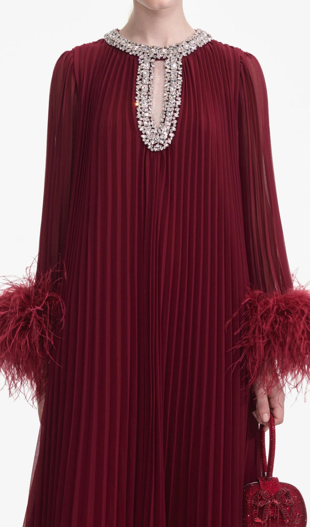 Flowering Girl Women Burgundy Chiffon Feather Midi Dress