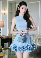 Flowering Girl Women Azure 3D Flower Mini Dress In Blue
