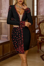 Flowering Girl Women Red Dimond Long Sleeve Mini Dress