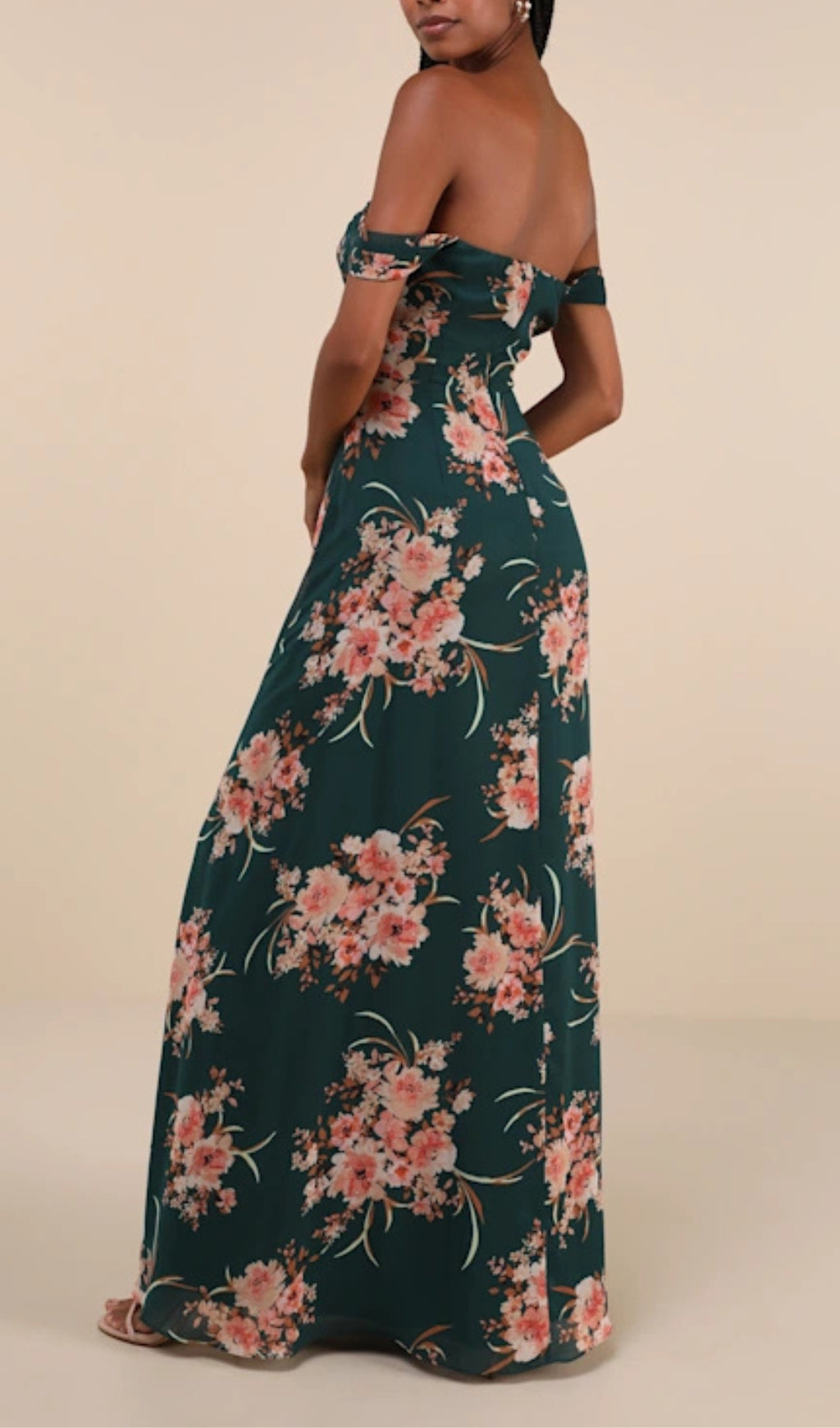 Flowering Girl Women Emerald Green Floral Off-The-Shoulder Maxi Dress