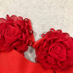 Flowering Girl Women halter 3d flower hollow out backless maxi dress in red