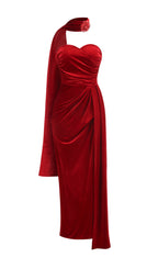 Flowering Girl Women Enye Velvet Flower Maxi Dress in red