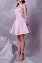Flowering Girl Women Bow Strapless Mini Dress In Pink