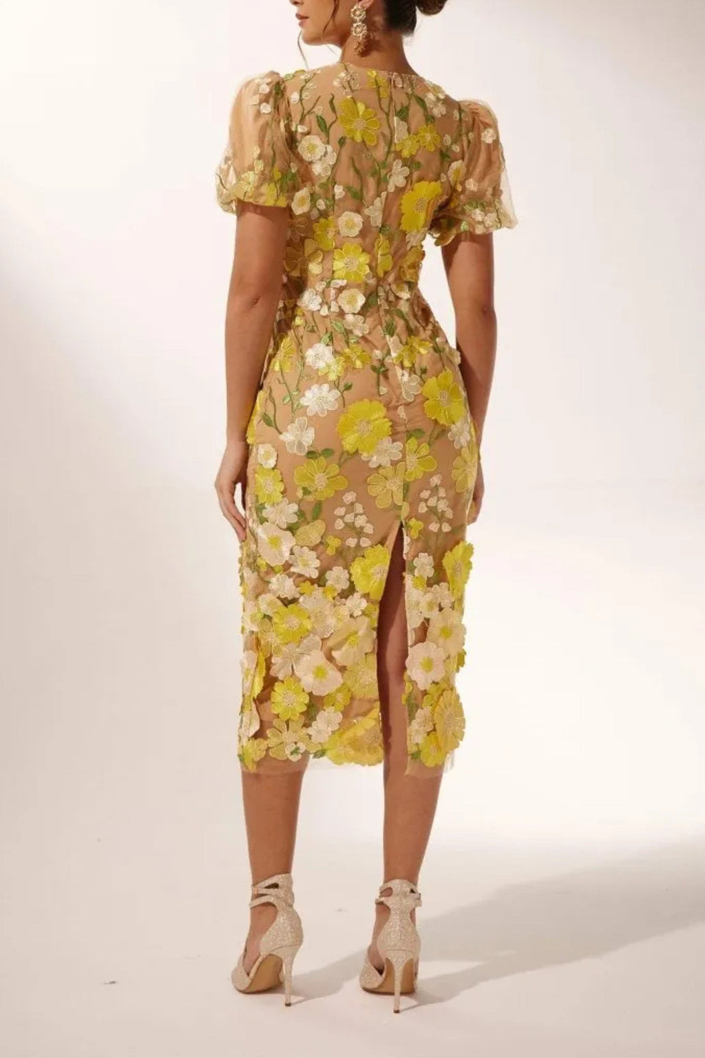 Flowering Girl Women Ereen Puff Sleeves V-Neck Flower Midi Dress