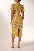 Flowering Girl Women Ereen Puff Sleeves V-Neck Flower Midi Dress