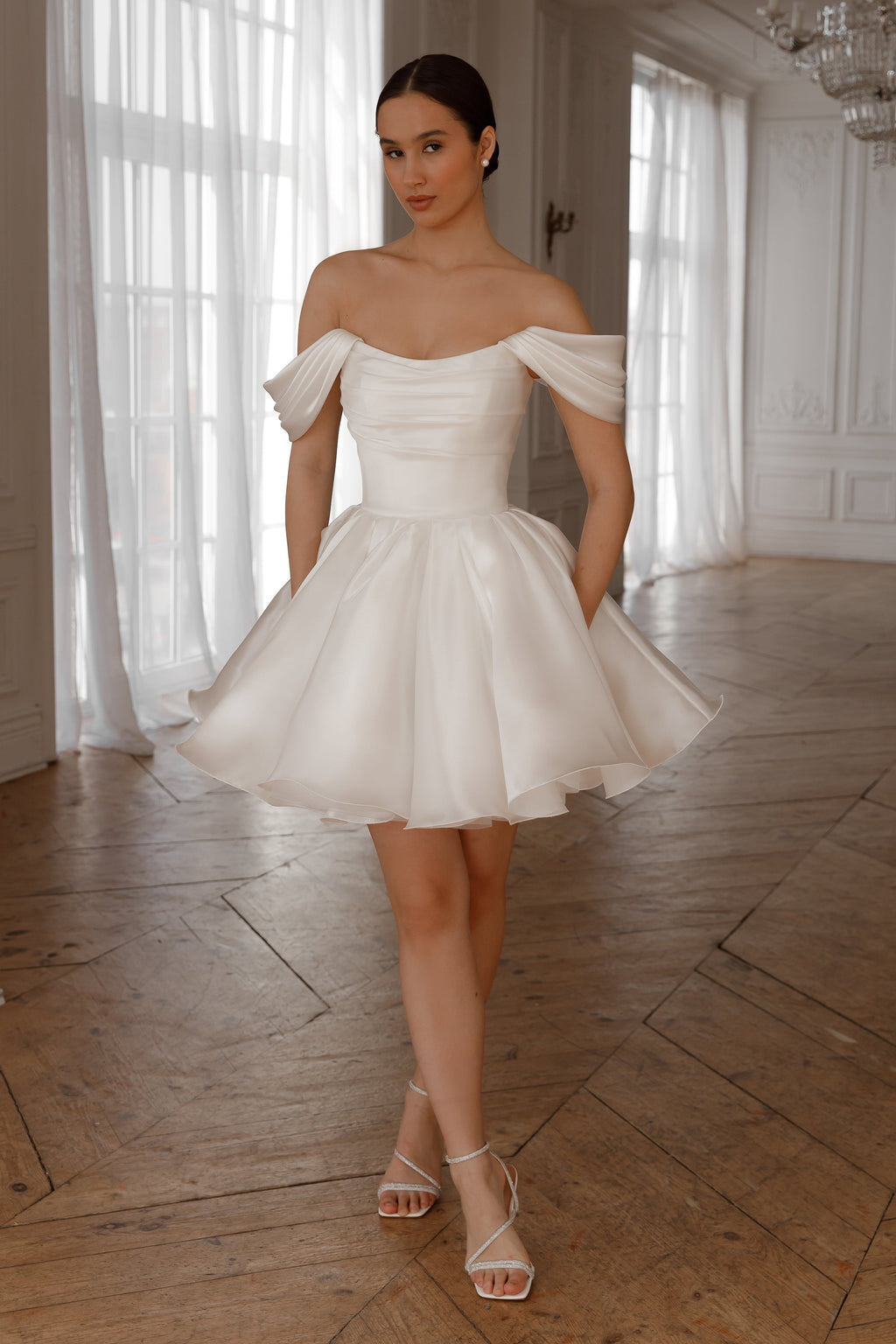molly Detachable Straps mini Dress in Light Ivory