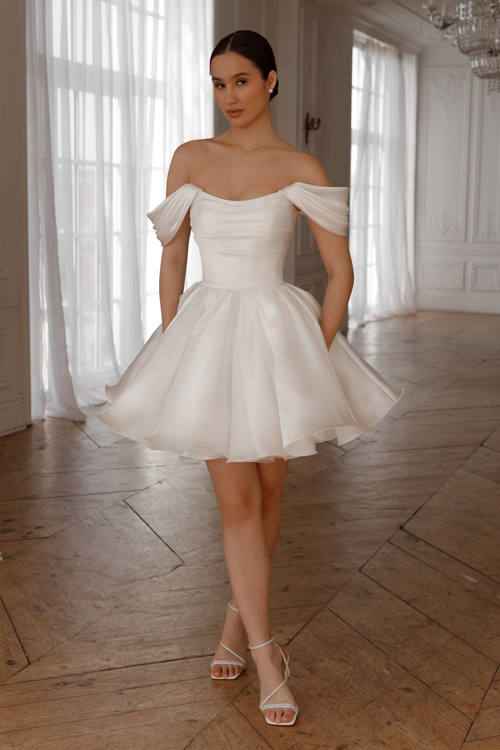 molly Detachable Straps mini Dress in Light Ivory